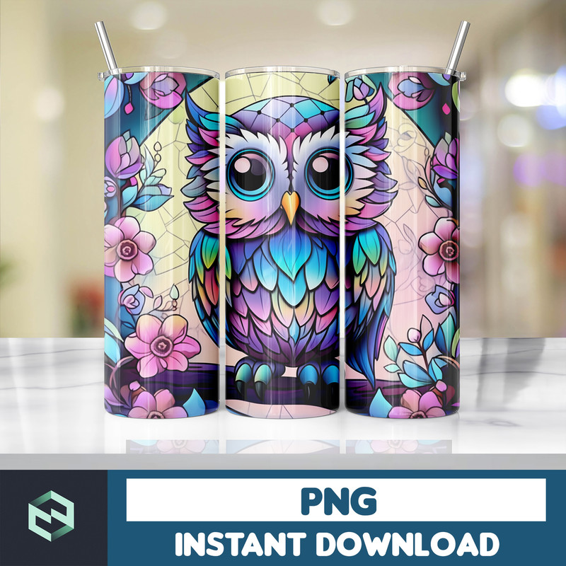 Owl Tumbler, 20 oz Skinny Tumbler Sublimation Design, Bright Neon, Digital Download, Straight & Tapered Tumbler Wrap PNG (205).jpg