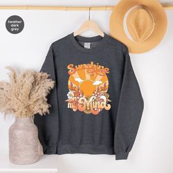aesthetic beach sunshine hoodie for women, retro sunshine on my mind sweatshirts, boho sun wildflowers long sleeve for g