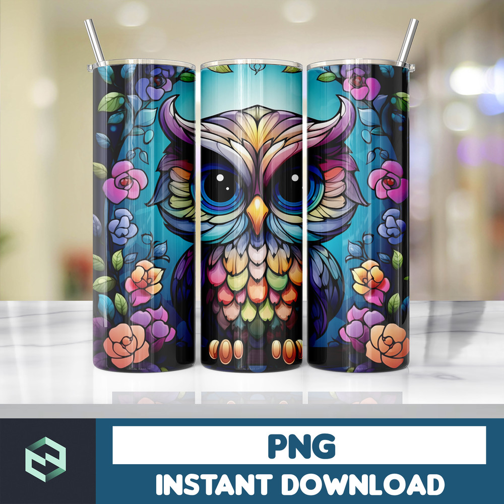 Owl Tumbler, 20 oz Skinny Tumbler Sublimation Design, Bright Neon, Digital Download, Straight & Tapered Tumbler Wrap PNG (213).jpg