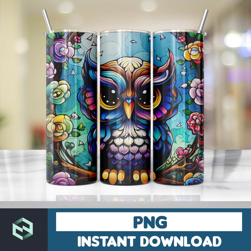 Owl Tumbler, 20 oz Skinny Tumbler Sublimation Design, Bright Neon, Digital Download, Straight & Tapered Tumbler Wrap PNG (215).jpg
