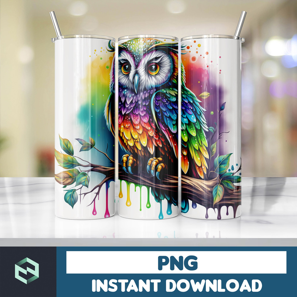 Owl Tumbler, 20 oz Skinny Tumbler Sublimation Design, Bright Neon, Digital Download, Straight & Tapered Tumbler Wrap PNG (218).jpg