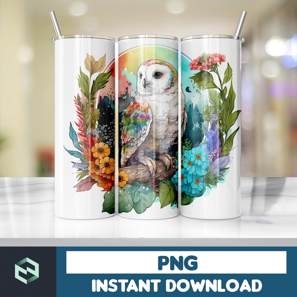 Owl Tumbler, 20 oz Skinny Tumbler Sublimation Design, Bright Neon, Digital Download, Straight & Tapered Tumbler Wrap PNG (221).jpg
