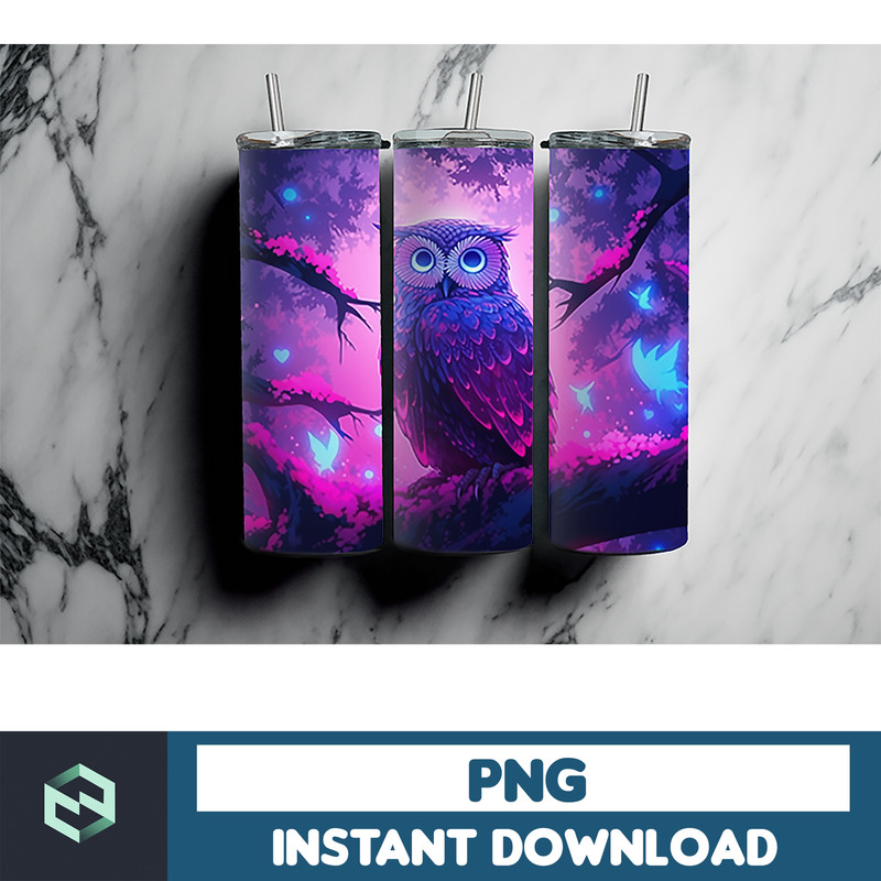 Owl Tumbler, 20 oz Skinny Tumbler Sublimation Design, Bright Neon, Digital Download, Straight & Tapered Tumbler Wrap PNG (31).jpg