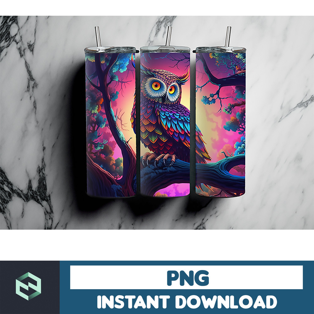 Owl Tumbler, 20 oz Skinny Tumbler Sublimation Design, Bright Neon, Digital Download, Straight & Tapered Tumbler Wrap PNG (35).jpg