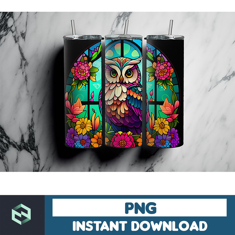 Owl Tumbler, 20 oz Skinny Tumbler Sublimation Design, Bright Neon, Digital Download, Straight & Tapered Tumbler Wrap PNG (44).jpg
