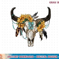 retro sunflower boho bull skull western country cowgirl gift t-shirt copy png