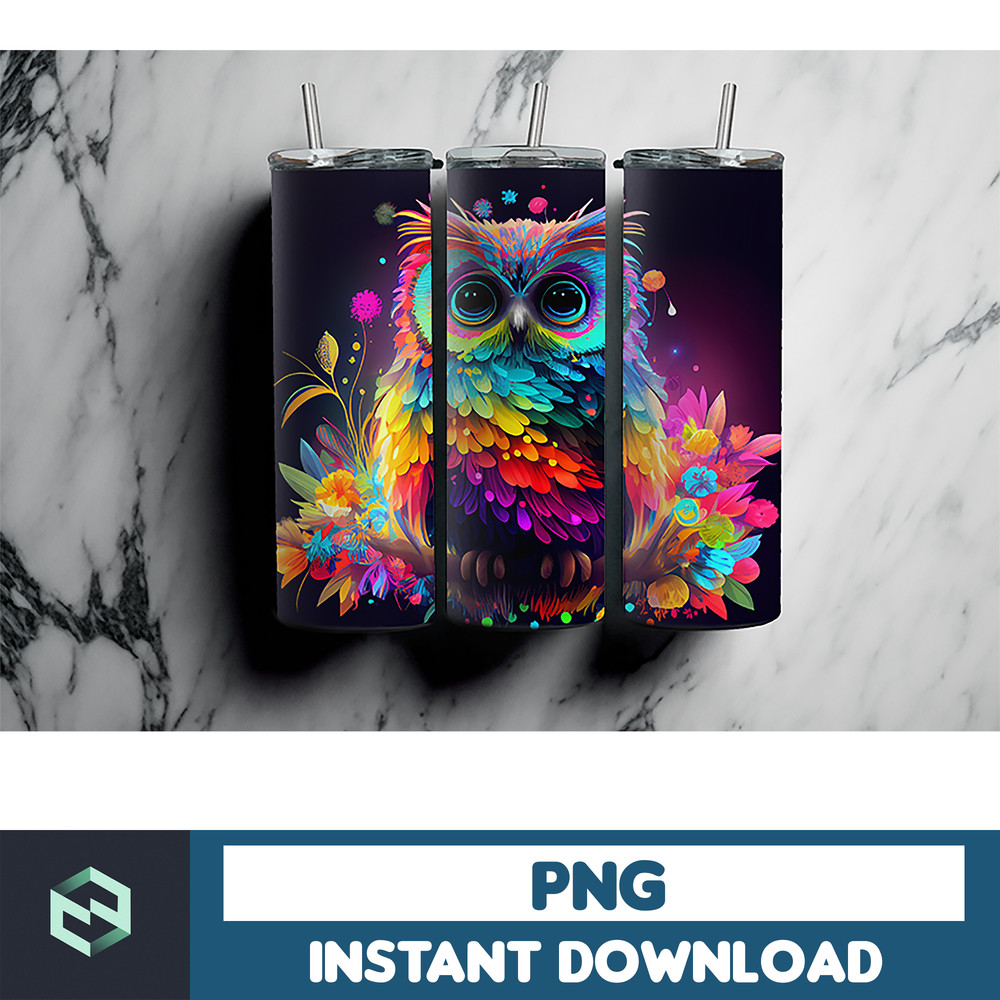 Owl Tumbler, 20 oz Skinny Tumbler Sublimation Design, Bright Neon, Digital Download, Straight & Tapered Tumbler Wrap PNG (61).jpg