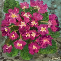 Primrose Painting Original Artwork Oil Painting Flowers Artwork Small Painting Floral Small Art Pink Flowers Art