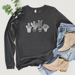 cactus plants long sleeve shirt, botanical long sleeve shirt, cactus long sleeve shirt, cute cactus long sleeve t-shirt,