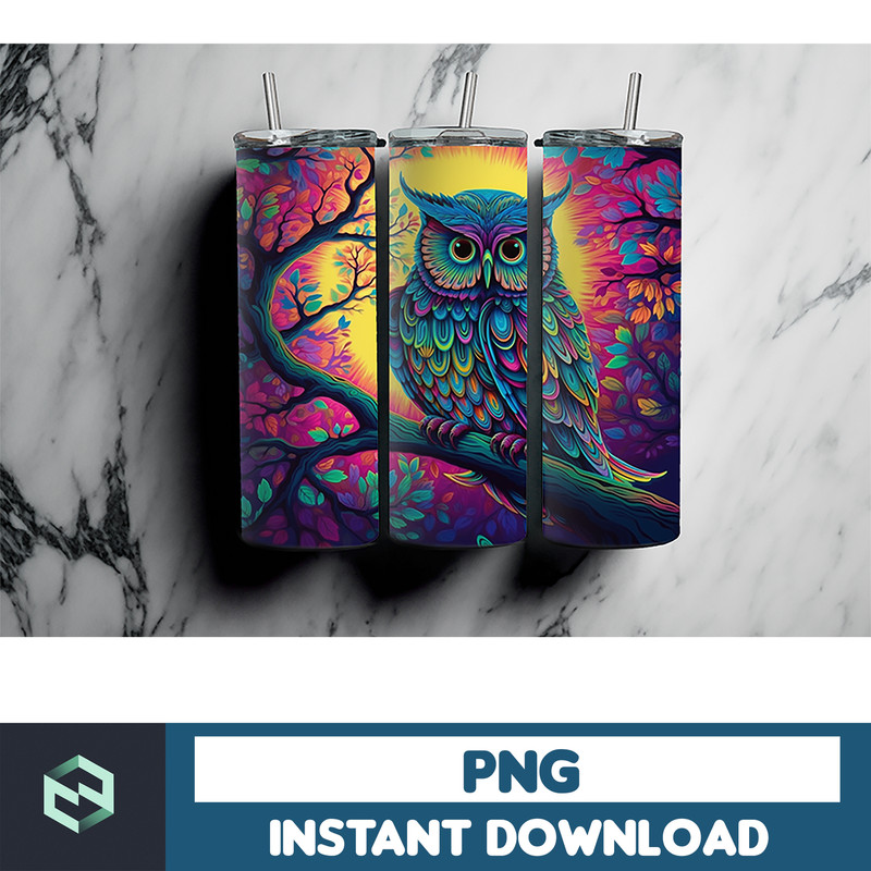 Owl Tumbler, 20 oz Skinny Tumbler Sublimation Design, Bright Neon, Digital Download, Straight & Tapered Tumbler Wrap PNG (66).jpg