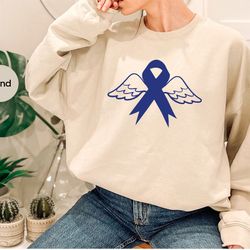 cancer awareness hoodies and sweaters, colon cancer sweatshirt, cancer survivor long sleeve shirt, blue ribbon, awarenes