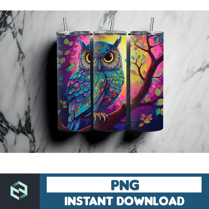 Owl Tumbler, 20 oz Skinny Tumbler Sublimation Design, Bright Neon, Digital Download, Straight & Tapered Tumbler Wrap PNG (69).jpg