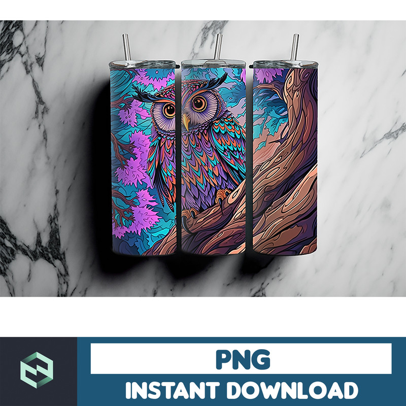 Owl Tumbler, 20 oz Skinny Tumbler Sublimation Design, Bright Neon, Digital Download, Straight & Tapered Tumbler Wrap PNG (7).jpg