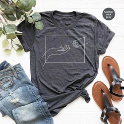 cat graphic tees for women, minimalist human hand and cat paw shirt, cute cat paw design shirts for cat mom, aesthetic c