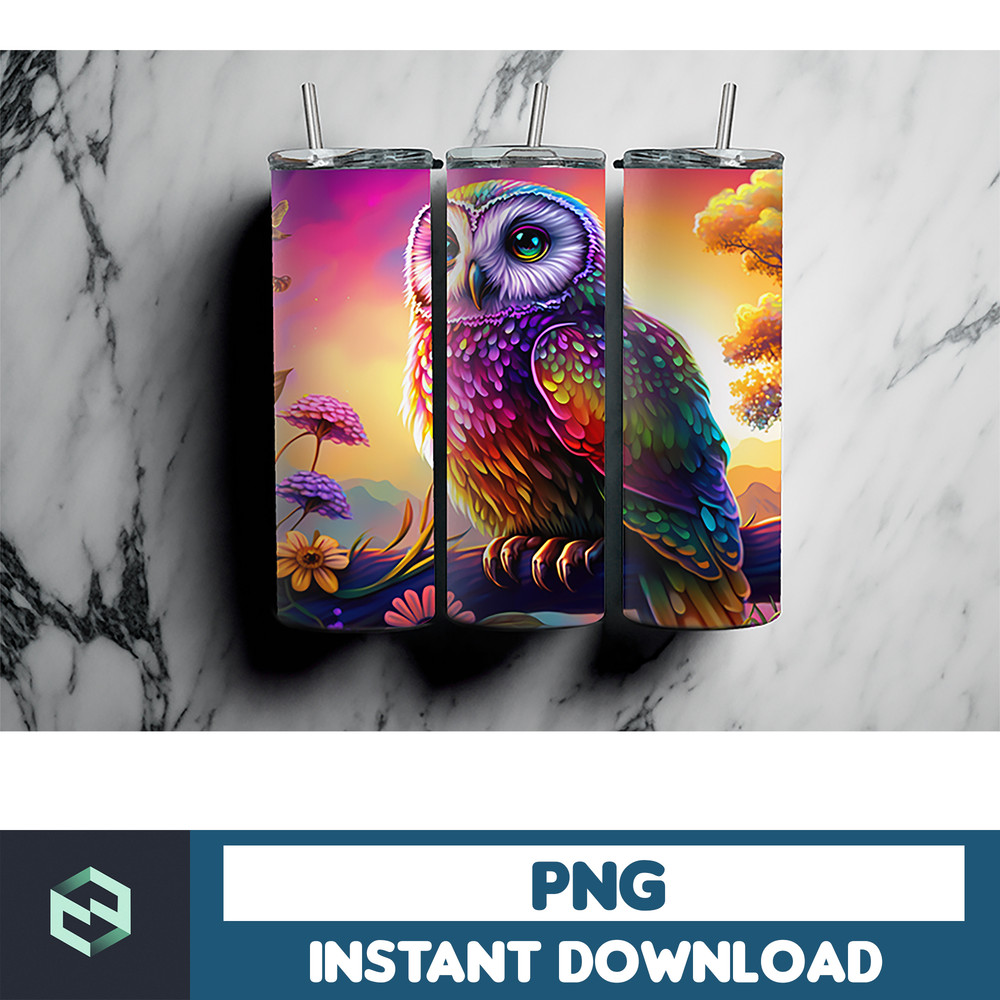Owl Tumbler, 20 oz Skinny Tumbler Sublimation Design, Bright Neon, Digital Download, Straight & Tapered Tumbler Wrap PNG (79).jpg