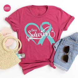 cervical cancer awareness shirt, ovarian cancer t-shirt, i'm a survivor, teal cancer ribbon sweatshirt, cancer supoort s
