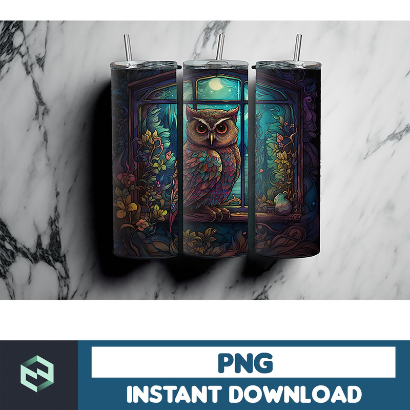 Owl Tumbler, 20 oz Skinny Tumbler Sublimation Design, Bright Neon, Digital Download, Straight & Tapered Tumbler Wrap PNG (83).jpg