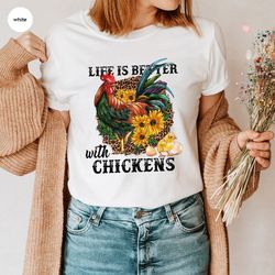 chicken shirt, farm animal graphic tees, chicken vneck shirt, farm gifts, floral t-shirt, gift for her, farmer clothes,