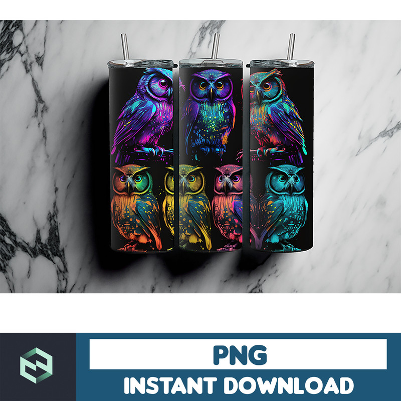 Owl Tumbler, 20 oz Skinny Tumbler Sublimation Design, Bright Neon, Digital Download, Straight & Tapered Tumbler Wrap PNG (88).jpg