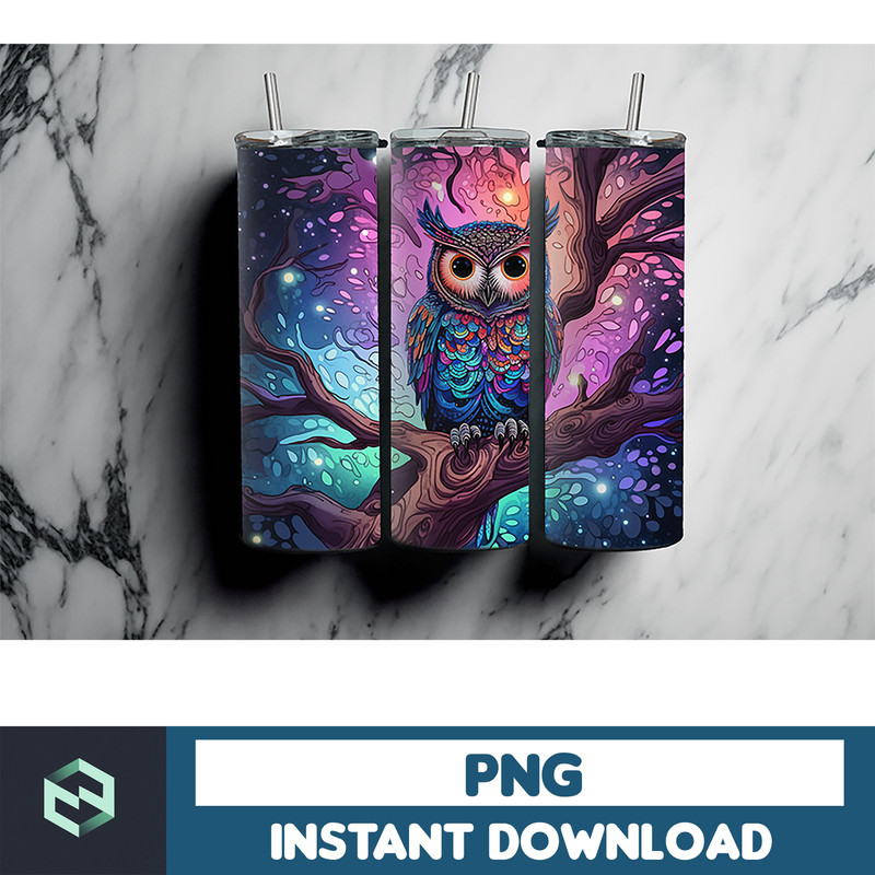Owl Tumbler, 20 oz Skinny Tumbler Sublimation Design, Bright Neon, Digital Download, Straight & Tapered Tumbler Wrap PNG (9).jpg