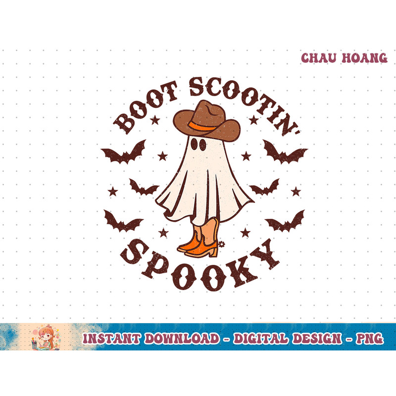 Retro Western Halloween Cute Ghost Funny Boot Scootin Spooky T-Shirt copy.jpg
