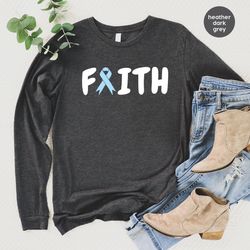 colon cancer hoodies and sweaters, faith long sleeve shirt, colorectal cancer sweatshirt, colon cancer ribbon, cancer su