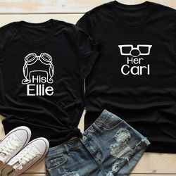 couple shirts, carl and ellie, matching shirts, his ellie & her carl shirts, his and hers, bride and groom, wife and hus