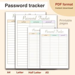 password tracker, printable password log, print at home planner pages, address book pages, planner templates, organizer,