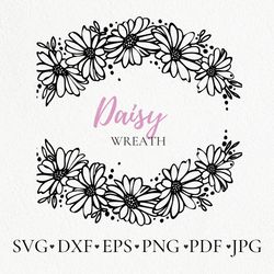 daisy wreath flower svg boarder frame, cut file for design