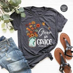 floral bible verse shirt, flower butterfly graphic tee, retro christian clothing, jesus faith shirts for women, religiou