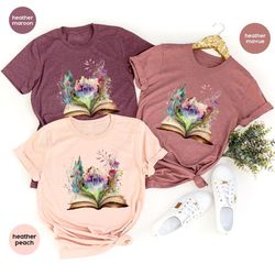 floral book shirt, reading shirts, librarian gifts, aesthetic graphic tees, shirts for women, gifts for readers, library