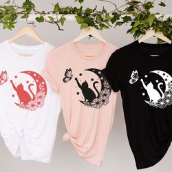 floral cat shirt, floral cat tee, cat lover shirt, animal lover tee, cat and butterfly tee, floral animal shirt, gift fo