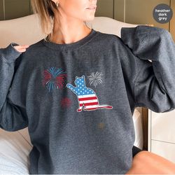 funny american cat sweatshirt, cat lover, patriotic long sleeve, independence day hoodie, cat owner, us flag sweatshirt,