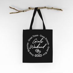 girls weekends 2023 tote bag, girls travel tote bag, girls vacation tote bag, road trip tote bag, vacation tote bag, gif