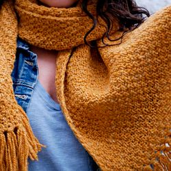 hand knit fringed scarf color of mustard unisex knit scarf women scarf men scarf fringed scarf men fringed scarf