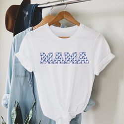 mama embroidered blue floral applique shirt, simple mama pullover, gift for mom, personalized mama shirt