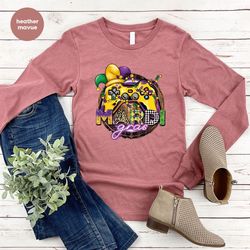 mardi gras gamer hoodies and sweater, gamer gifts, mardi gras gift for him, parade long sleeve shirt, gamer girl festiva