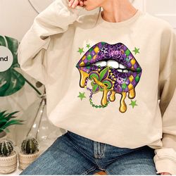 mardi gras lips hoodies and sweater, mardi gras celebration outfit, gift for her, leopard print long sleeve shirt, festi