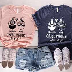 matching couples cruise shirts, couples cruise gifts, husband and wife cruise shirts, honeymoon cruise tshirts, couples