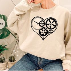 mechanical heart sweatshirts for valentines day, heart graphic hoodies, heart steampunk gears cogs clockwork long sleeve