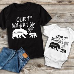 our 1st mother's day shirt, mommy and me shirts, first mothers day outfits, custom with names, matching mom and baby shi
