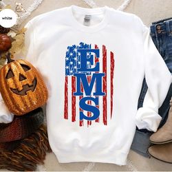 paramedic us flag hoodie, american flag long sleeve shirt, emergency medical services, unisex crewneck sweatshirt, gifts