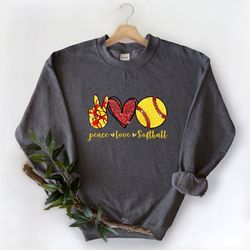 peace love softball sweatshirt, softball lover, peace sweatshirt,, inspirational tee, love sweatshirt, softball player g