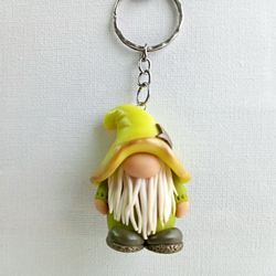 polymer clay gnome key chain/miniature fairy garden gnome keyring/gnome ornament/handmade bags pendant/gnome- bags charm