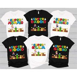 custom super daddio game shirt, super mario birthday shirt, super mario family shirts, mario birthday shirt, matching fa