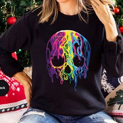 rainbows skulls sweatshirt, spooky tee,skulls shirt,goth shirt,skeleton hoodie,skulls clothing,trendy shirt for women, a