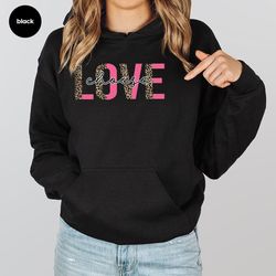 retro love long sleeve shirt, valentines day hoodies and sweaters, leopard print valentines sweatshirt, valentines gift,