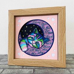 Cat And Moon 3D Layered SVG For Cardstock/ Love You To The Moon And Back Shadow Box/ 3D Cat For Cricut/ For Silhouette