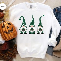 st patricks day crewneck sweatshirt, shamrock hoodies and sweaters, cute gnomes long sleeve shirt, four leaf clover outf