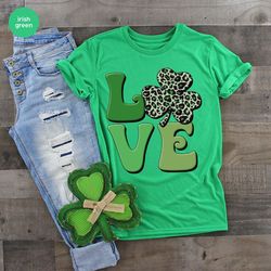 st patricks day shirt, love crewneck sweatshirt, shamrock shirt, irish outfit, clover graphic tees, st paddy shirts for